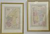 Four piece framed double page handcolored engraving maps from New York and vicinity by Beers Ells and Soute publishers including Gre...