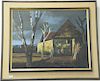 Jean Batail (b. 1930), oil on canvas nighttime landscape of barn, 30" x 36"