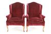 Cabriole Winged Maroon Velvet Chairs c Early 1900s