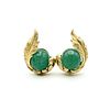 Estate 18k Yellow Gold 10 ct Cabochon Emerald Clip Earring