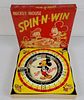 Disney Mickey Mouse Spin-N-Win Tin Litho Game Toy With Original Pieces Box