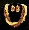 COSTUME GOLD AND BROWN TWIST NECKLACE & EARRINGS