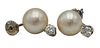 A Pair of Pearl and Diamond Stud Earrings