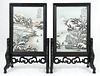 Pair Vintage Chinese Porcelain Table Screens