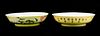 PAIR OF YELLOW-GROUND FAMILLE ROSE PORCELAIN DISHES
