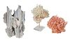 Group of Three Coral Specimens, one pink, on a wooden base, H.-7 in.,W.- 9 1/2 in., D.- 8 in.; one white, H.- 8 3/4 in., W.- 10 in., D.- 7 in.; and a 