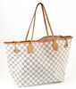 Louis Vuitton Ivory Damier Azur Coated Canvas MM Neverfull Shoulder Bag, the vachetta straps with golden brass hardware, opening to a large ivory and 