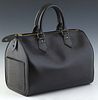 Louis Vuitton Speedy 25 Handbag, in black epi calf leather with golden brass hardware, opening to a suede lined interior, H.- 7 1/2 in., W.- 10 1/2 in