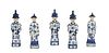 Group of Five Chinese Hand Painted Blue and White Porcelain Sage Figures, 20th c., the underside with impressed chop marks, Tallest- H.- 11 1/2 in., W
