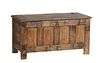 French Provincial Louis XIII Style Carved Oak Coffer, 19th c., the lifting lid over a front with four relief carved linenfold panels, on block feet, H