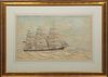 British School, "English Clipper Ship," 19th c., watercolor on paper, unsigned, presented in a mat and gilt frame, H.- 15 3/4 in., W.- 26 3/8 in., Fra