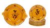 French Majolica Thirteen Piece Fruit Set, early 20th c., by Salins, with painted decoration, consisting of a handled tray and twelve matching plates, 