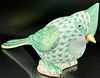 HEREND SIGNED Tufted Titmouse Bird Green Fishnet Figurine