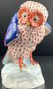HEREND SIGNED Owl Bird Hand Painted Porcelain Figurine