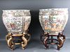 Pair of Asian Porcelain Fish Bowls on Stands