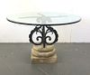 Wrought Iron, Cement & Glass Dining Table
