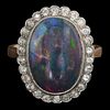 LARGE OPAL AND DIAMOND CLUSTER RING