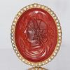 VICTORIAN CARNELIAN AND SEED PEARL CARVED INTAGLIO BROOCH