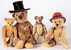 Four early stuffed mohair teddy bears