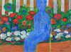 William Schock Acrylic, Blue Man with Flowers