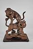 Asian Carved Wood Sculpture of Snarling Tigers