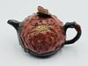 Chinese Yixing green with brown-clay Lotus & Butterfly Teapot