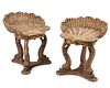 A pair of Italian grotto-style giltwood piano seats