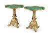 A pair of French malachite side tables