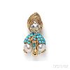 18kt Gold, Mabe Pearl, and Turquoise Figural Brooch