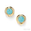 14kt Gold, Turquoise, and Diamond Earclips