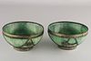 Pair of Chinese bowls green jade & metal moldings with dragons 