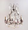 LOUIS XV STYLE METAL-MOUNTED ROCK-CRYSTAL AND GLASS FIVE-LIGHT CHANDELIER