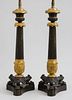 PAIR OF CHARLES X ORMOLU AND PATINATED-BRONZE CANDLESTICKS LAMPS
