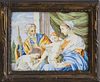 FRENCH FAIENCE PICTORIAL PANEL OF THE HOLY FAMILY AND ST. JOHN THE BAPTIST