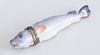 CONTINENTAL SILVER-MOUNTED PORCELAIN FISH-FORM ETUI CASE
