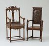 TWO RARE FRENCH RENAISSANCE CARVED WALNUT ARMCHAIRS