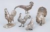 GROUP OF FIVE GERMAN (800) SILVER FIGURES OF FOWL