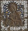 RUSSIAN ENAMELED RELIEF BRASS ICON OF A SAINT