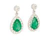 A pair of emerald and diamond drop earrings