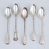 FIVE GEORGE III SILVER STUFFING SPOONS