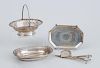 GROUP OF THREE GEORGE III SILVER SMALL ARTICLES AND A CONTINENTAL OVAL SMALL TRAY