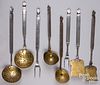 Eight contemporary whitesmithed and brass utensils
