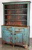 Painted pine two-part cupboard, 19th c.