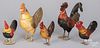 Five composition rooster candy containers