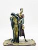 Franz Bergman Bronze Sculpture, Man Holding a Nude Female Standing on A Rug