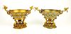 Pair of 19th C. French Champleve Enamel & Bronze Figural Tazzas