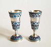 Pair of 19th C.  Russian 84 Silver  & Enamel Cups