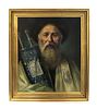 Magnificent 19th C. Judaica Oil on Canvas of Rabbi