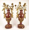 Pair of Large 19th C. Rouge Marble & Gilt Bronze Candelabras
