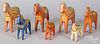 Seven Scandinavian carved and painted dala horses
